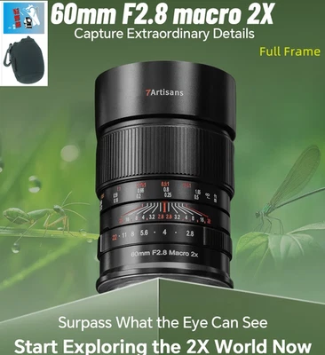 7artisans 60mm F2.8 Macro 2X Full Frame Lens for CN RF CRF Rp R9 R7 R5 R8 Camera - Image 1 of 4