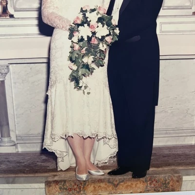 American Made Size 16 Lace Wedding Dress And Ensemble Size 9 1/2 Bridal Shoes - Image 1 of 4