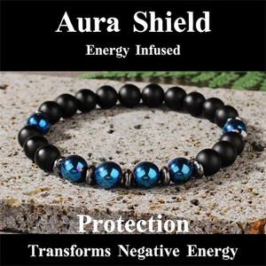 Black Bracelet For Men Women Energy Negative Energy Blocking Stretch Beaded - Picture 1 of 7