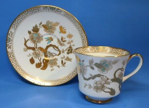 Antigua TAZA DE TÉ Y PLATILLO COALPORT DORADO Y TURQUESA Destacados English Bone China - Imagen 1 de 8
