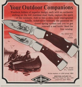 Coltelli Western Cutlery Co. / Westlock 1980 - coppia canoa lago - stampa pubblicità arte - Foto 1 di 2