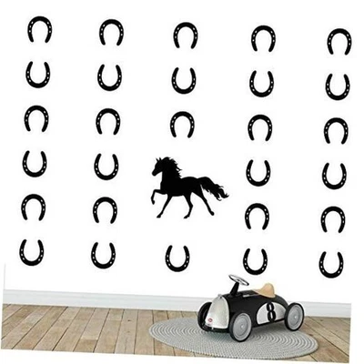 Horse & Horseshoes Removable Wall Decor Stickers Vinyl Decal Kids Room Black - Image 1 of 4