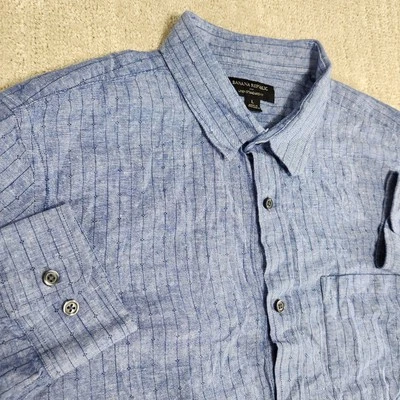 Banana Republic Chambray Shirt Men Large Linen Blend Standard Fit Geometric Blue - Image 1 of 4
