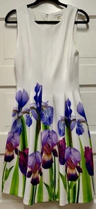 VESTIDO MUJER CALVIN KLEIN TALLA 8 BLANCO FLORES BUCEO SIN MANGAS LÍNEA A - Imagen 1 de 4