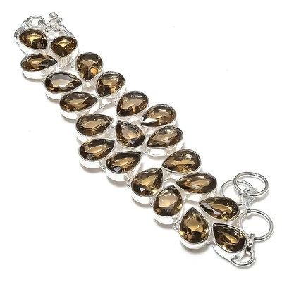 Smoky Quartz Pear Shape Gemstone Handmade Thanksgiving Gift Jewelry Bracelet 8" - Image 1 of 4