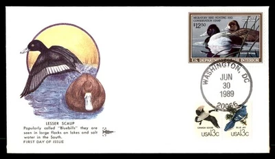 Mayfairstamps US FDC 1989 Gill Craft Lesser Scaup Duck Stamp First Day Cover aau - Image 1 of 2