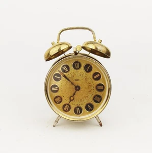 Twin Bell Vintage 1970s Alarm Clock  PRIM Czechoslovakia Golden Table Desk Clock - Picture 1 of 4