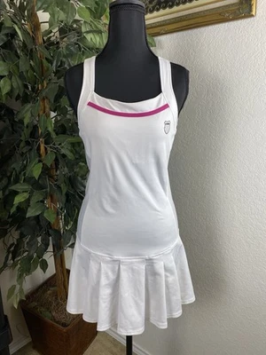 K-Swiss Tennis Dress Women’s Small White Pink Trim Pleated Skirt Racerback - Image 1 of 4