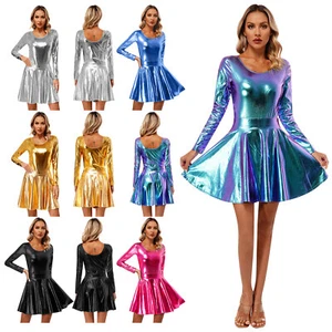 Womens Sets Festival Costume Wet Look Outfit Metallic Bodysuit Club Leotard - Picture 1 of 64