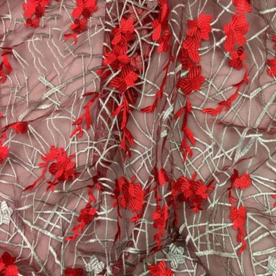 3D Flowers Lace Mesh Embroidery Fabric for bridal Dress Upholstery By Yard - Image 1 of 4