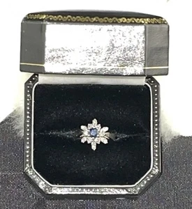 18K White Gold .28 Ct Natural Blue Sapphire .36 Ct Round Diamond Ring APPRAISED - Picture 1 of 12