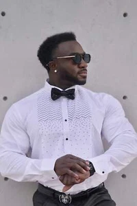 Barabas Men's Zigzag Rhinestone Tuxedo Long Sleeve Shirt 4TXR06 - Picture 1 of 5