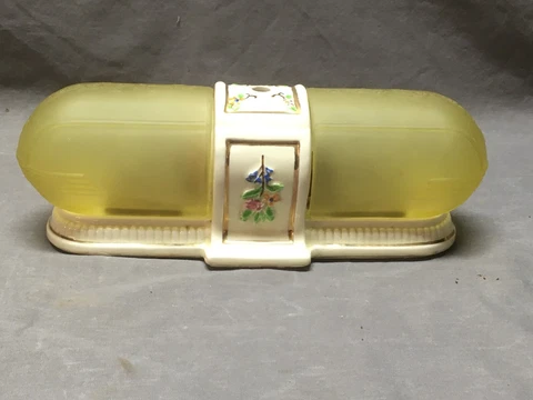 Vtg Art Deco Porcelain Ceiling Light Amber Stained Glass Slip Shades Old 459-20E Cover