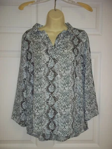 Andree by Unit Blouse Small Blue Brown Reptile Pattern NEW - Picture 1 of 5