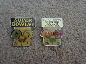 NFL SUPER BOWL VI and XVI Lapel Pins - 49ers v. Bengals and Cowboys v. Dolphins - Bild 1 von 5