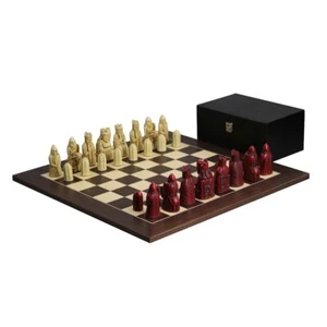 50.8 cm Macassar Board Isle of Lewis Chess Set with White and Red Chess Pieces - Picture 1 of 9