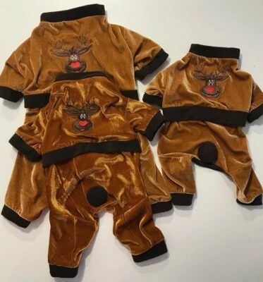 Dog/Cat Pet Clothes Christmas Rudolph Velour Jumpsuit (3 sizes) Ships Same Day - Image 1 of 4