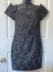 Vintage 80s Roberta Dress Women 11/12 Black Floral Scalloped Off Shoulder LBD - Picture 1 of 10