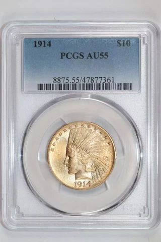 1914 $10 GOLD INDIAN EAGLE PCGS AU55 Cover