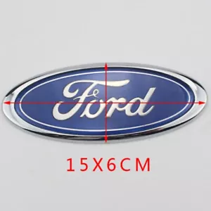 INSIGNIA FORD 150MM X 60MM OVALADA AZUL/CROMO EMBLEMA FOCO DELANTERO TRASERO MONDEO TRANSIT - Imagen 1 de 4