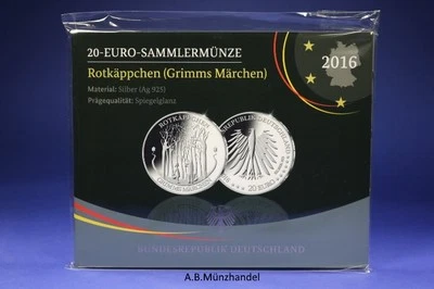 Deutschland 20 Euro-Silber-Sammlermünze 2016 - A – Rotkäppchen  spiegelglanz PP - Bild 1 von 4