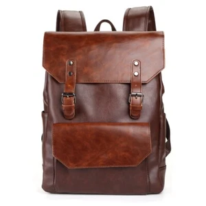 Men's Large Capacity Leather Backpack Fashionable Trend Simple Travel Backpack - Picture 1 of 24