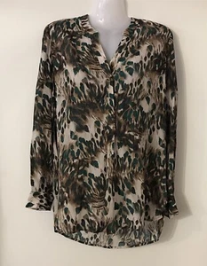 David Lawrence Silk Blend Print Long Sleeve Shirt Notch Neck Half Button Sz 10 S - Picture 1 of 15