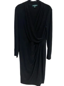 Lauren Ralph Lauren Dress Long Sleeve Size 10 Faux Wrap NEW w Tag Black - Picture 1 of 5