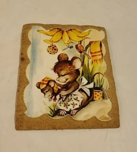 Vintage 3x4 Wooden Mice Print Plaques Mouse Mother Kid Mice Retro Wall Hanging!! - Picture 1 of 4