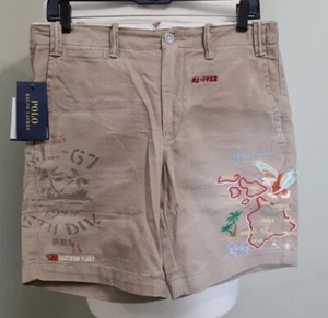 Polo Ralph Lauren Embroidered Hawaii Straight Fit Shorts Beige Size 29" Waist  - Picture 1 of 8