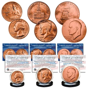 1976 Bicentennial ROSE GOLD U.S.Coins 3-Coin Set JFK Half / IKE Dollar / Quarter - Picture 1 of 3