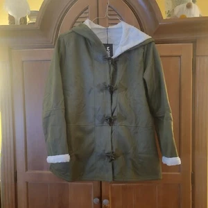 Woman's/Juniors Hooded Lightweight Army Green Jacket Toggle Buttons Size XL - Picture 1 of 12