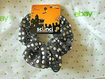Scunci Jumbo Scrunchie Halloween El Grande Negro Con Lunares Plateados Malla Nuevo Foto 1 de 2