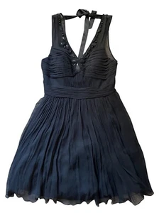 328 $ Anthropologie Tracy Reese 8 schwarz Seide Minikleid Strass Plissee Tüll - Bild 1 von 10