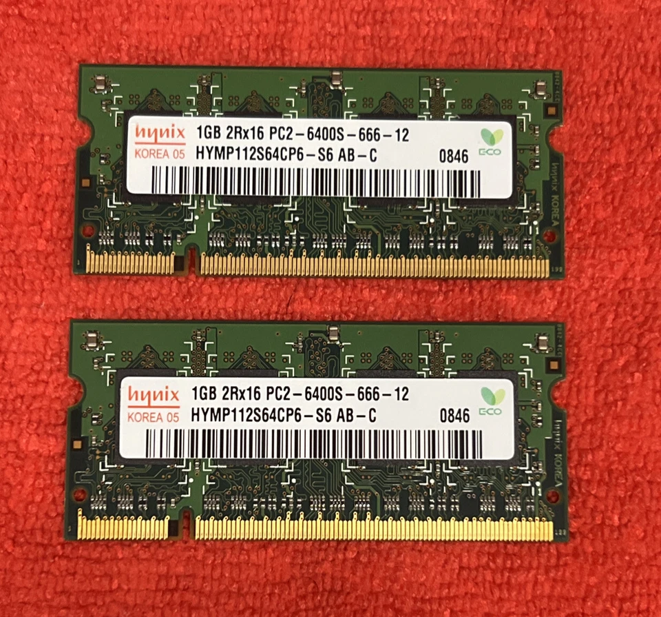 Hynix 2GB (1GBx2) 2Rx16 PC2-6400S-666-12 DDR2-800Mhz Laptop SODIMM RAM Memory - Image 1 of 1