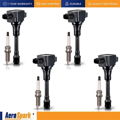 4 Ignition Coil & 4 Iridium Spark Plug for Nissan Sentra 2013-2019 1.8L UF549 - Image 1 of 4