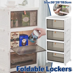 4 Tier Plastic Storage Cabinet with Wheels Large Capacity Foldable Storage Bins - Picture 1 of 16