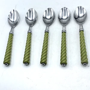 Lot Of 5 Gibson Stainless Tablespoons Replacement Spring Green Twisted Plastic - Picture 1 of 6