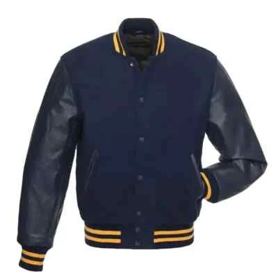 Men,s Baseball Navy Blue Wool & PVC lather Sleeves Varsity  Bomber Jacket - Image 1 of 3