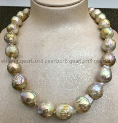 Real Huge 14-16mm South Sea Purple Multicolor Baroque Edison Pearl Necklace AAA - Image 1 of 4