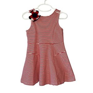 JANIE AND JACK Red + White Stripe Girl's Sleeveless Florette Accent Dress Size 3