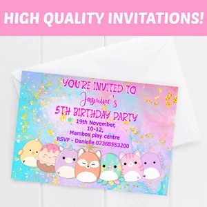 Personalised Squishmallow Birthday Party Invitations Girls Invites Childrens Kid - Picture 1 of 3