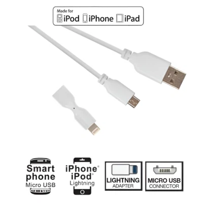 G&BL 1m 2in1 Micro USB Apple Adapter Kabel Soft Touch Premium weiß Neu - Bild 1 von 3