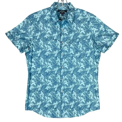 Marc Anthony Slim Fit цветочный рубашка мужчин M бирюзовый синий зеленый на пуговицах короткие рукава - Изображение 1 из 4