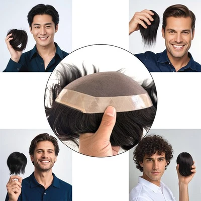 Pelo de gasa de polietileno sistema de reemplazo de cabello humano mono toupee para hombre Foto 1 de 4