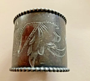 Unmarked Wide Silver-Plate Napkin Engraved Floral Design w/ Open for a Monogram - Picture 1 of 7