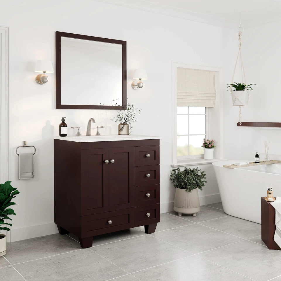 Eviva Acclaim 30"W x 22"D Teak Bathroom Vanity with White Mahogany Single Vaniti - Image 1 of 4