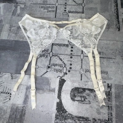 Vtg Christian Dior Floral Lace Garter Belt White Satin Size Small Bridal - Image 1 of 4