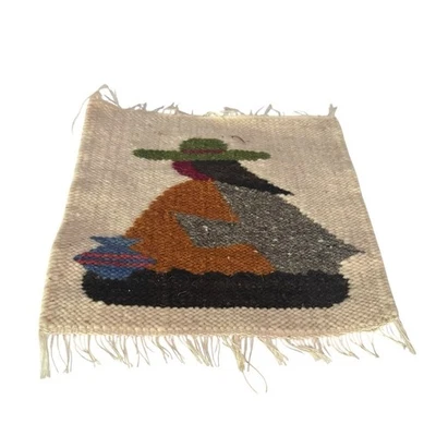 "Tapiz de lana tejido a mano peruano vintage colgante de pared 8"x8""" Foto 1 de 4