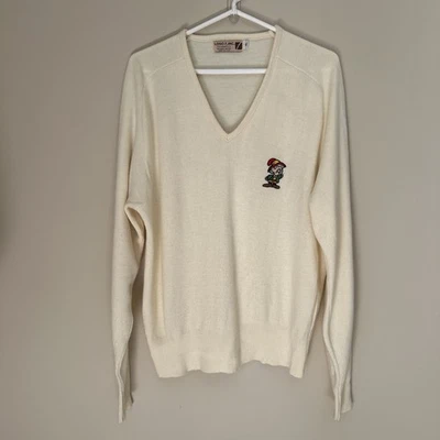 VTG Logo 7 Unisex Keebler Elf Ernie Pullover V-Neck Sweater XL Yellow Novelty - Image 1 of 4